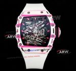 Swiss Replica Richard Mille RM 38-02 Bubba Watson White Pink Case Rubber Strap Watch